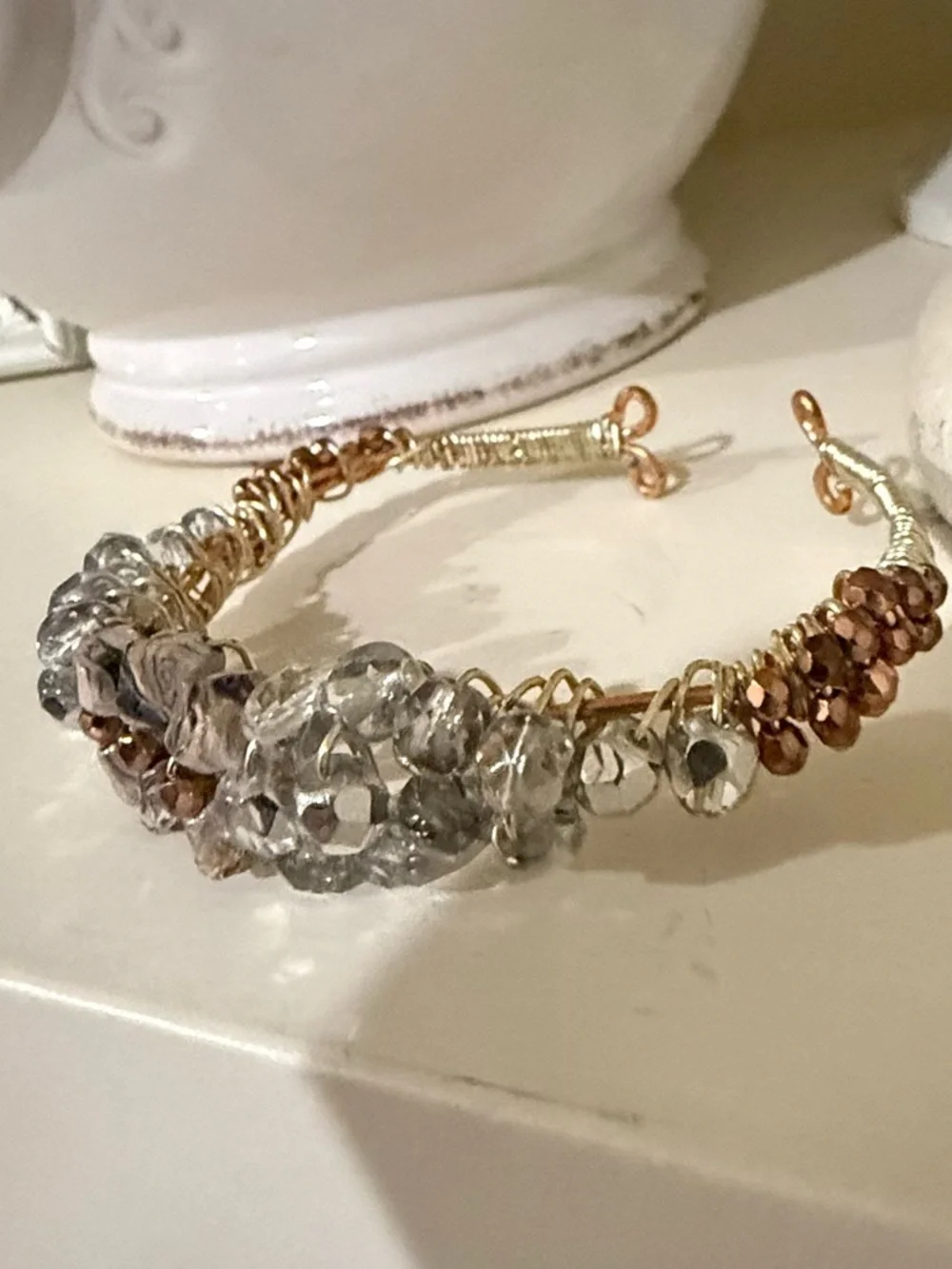 Gold and Copper Colored Wired Crystal Beaded Bracelet